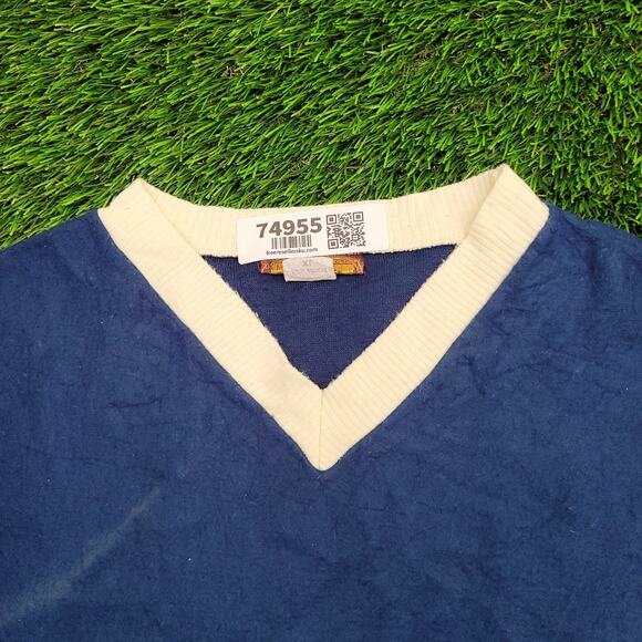 Vintage 80s MOD Ringer Sweater Large 22x25 Crop Blue Beige - Picture 11 of 12